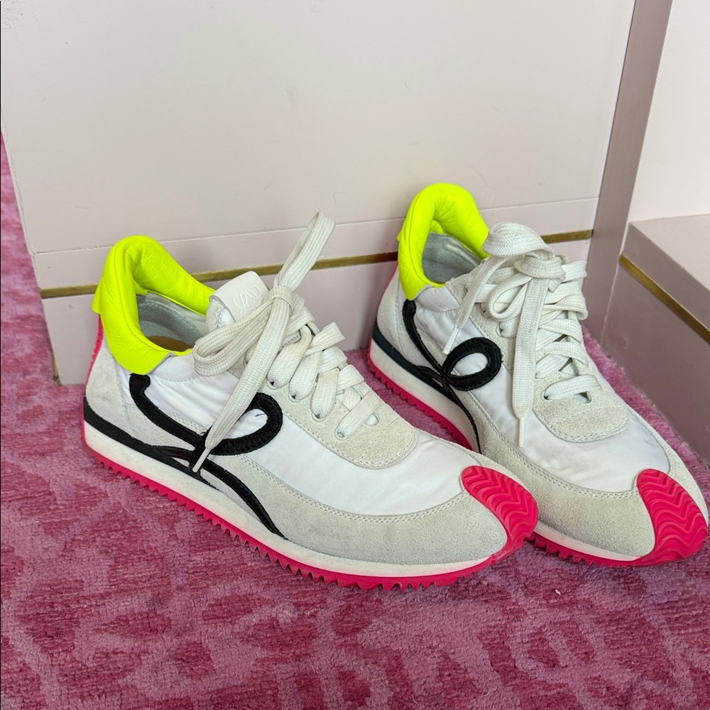 Loewe Cream and Neon Pink Sneakers